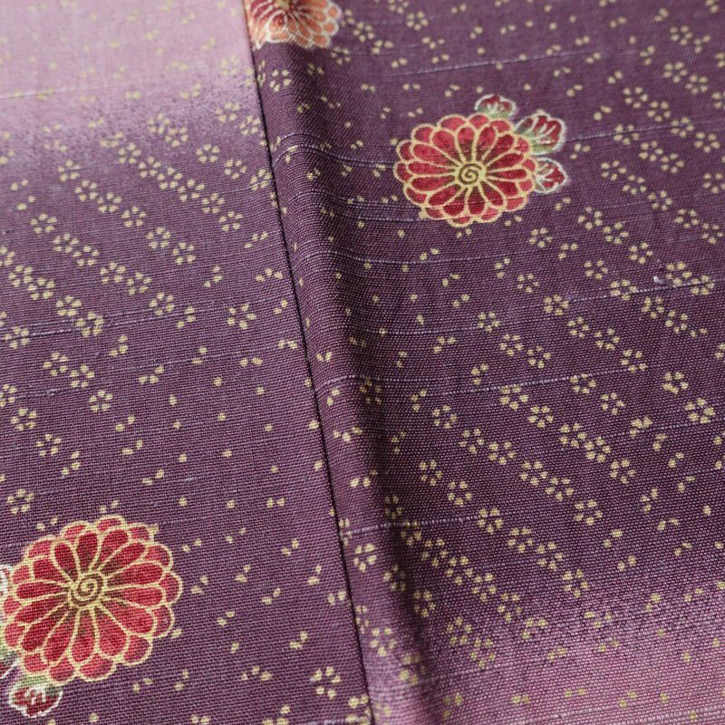 小紋 紬地 正絹 花柄 袷仕立て 身丈161.5cm 裄丈67cm 着物 紫・藤色_画像11