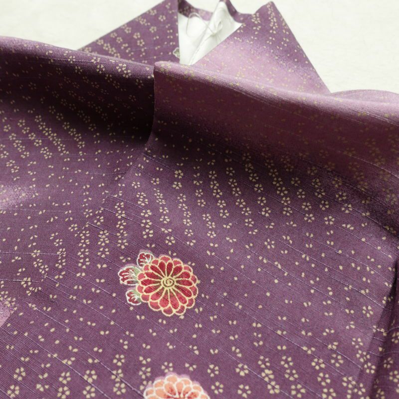 小紋 紬地 正絹 花柄 袷仕立て 身丈161.5cm 裄丈67cm 着物 紫・藤色_画像17