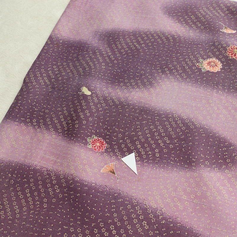 小紋 紬地 正絹 花柄 袷仕立て 身丈161.5cm 裄丈67cm 着物 紫・藤色_画像20