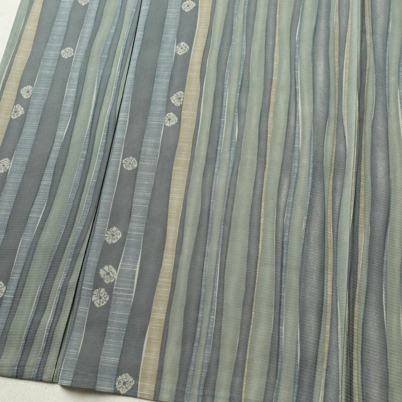 盛夏 小紋 夏用 正絹 縞柄・線柄 単衣仕立て 身丈165cm 裄丈65cm 一部しつけ糸付き 着物 緑・うぐいす色_画像4