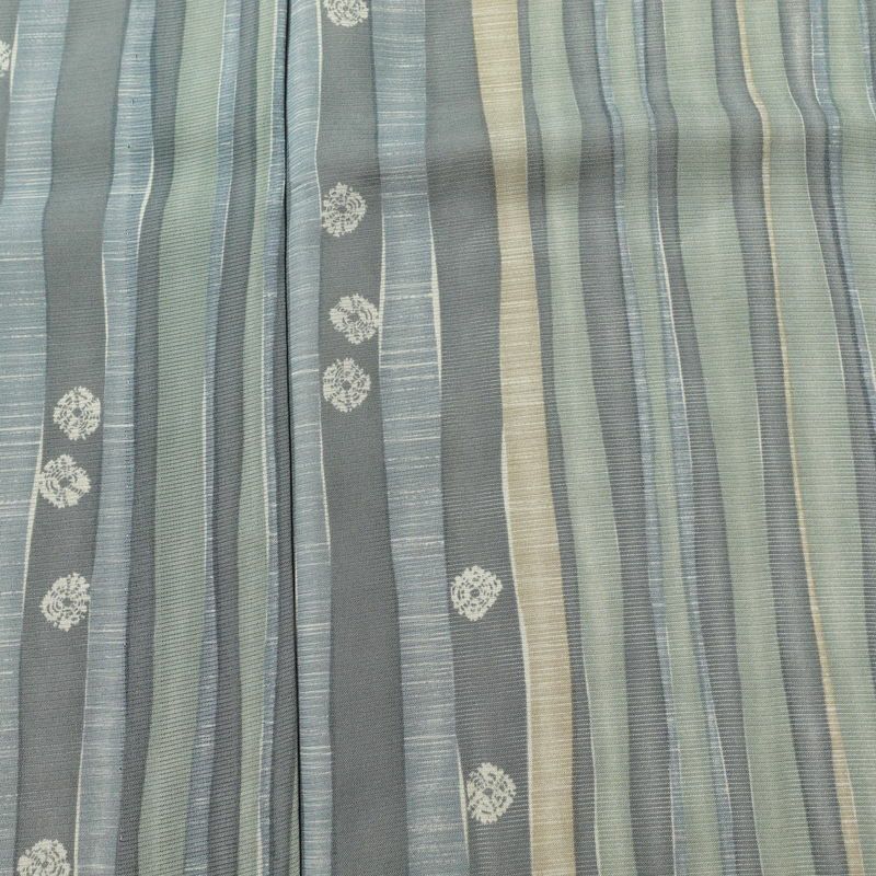 盛夏 小紋 夏用 正絹 縞柄・線柄 単衣仕立て 身丈165cm 裄丈65cm 一部しつけ糸付き 着物 緑・うぐいす色_画像6