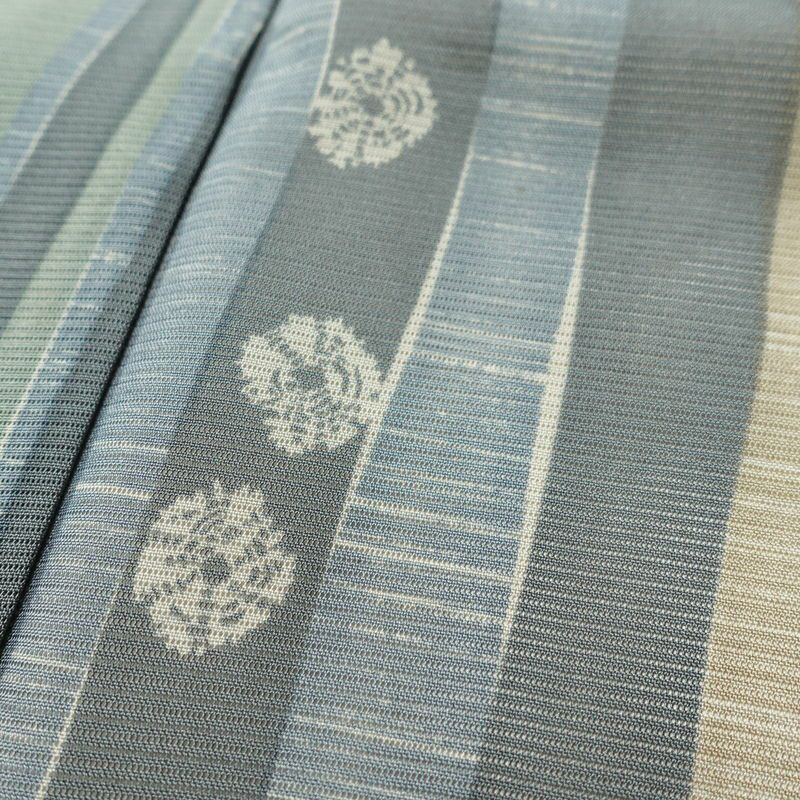 盛夏 小紋 夏用 正絹 縞柄・線柄 単衣仕立て 身丈165cm 裄丈65cm 一部しつけ糸付き 着物 緑・うぐいす色_画像7