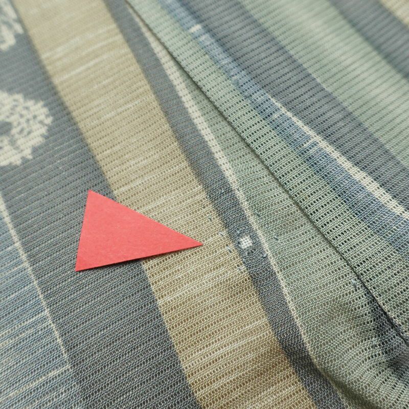 盛夏 小紋 夏用 正絹 縞柄・線柄 単衣仕立て 身丈165cm 裄丈65cm 一部しつけ糸付き 着物 緑・うぐいす色_画像10