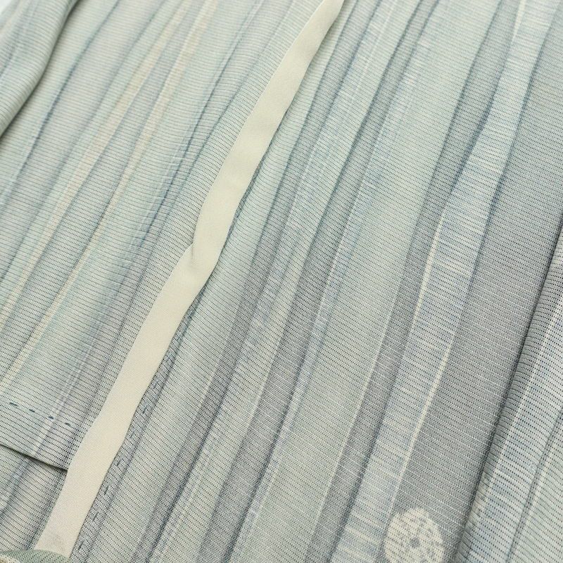 盛夏 小紋 夏用 正絹 縞柄・線柄 単衣仕立て 身丈165cm 裄丈65cm 一部しつけ糸付き 着物 緑・うぐいす色_画像17