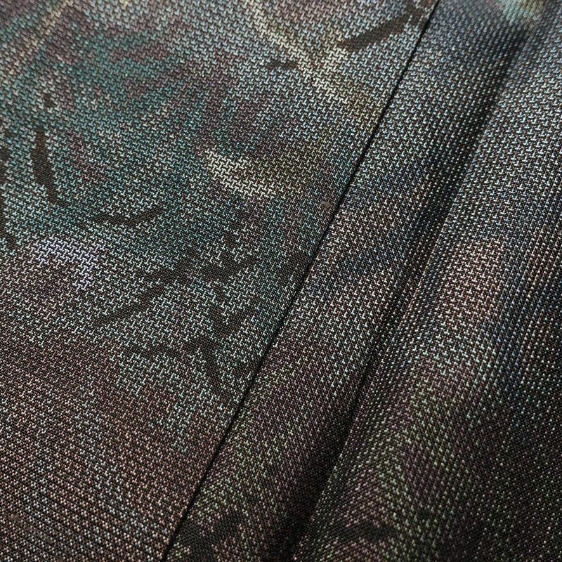 大島紬 証紙なし 正絹 木の葉・植物柄 袷仕立て 身丈155cm 裄丈64cm 着物 多色使い_画像9