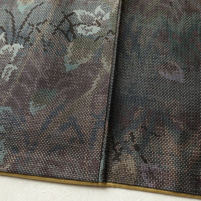 大島紬 証紙なし 正絹 木の葉・植物柄 袷仕立て 身丈155cm 裄丈64cm 着物 多色使い_画像11