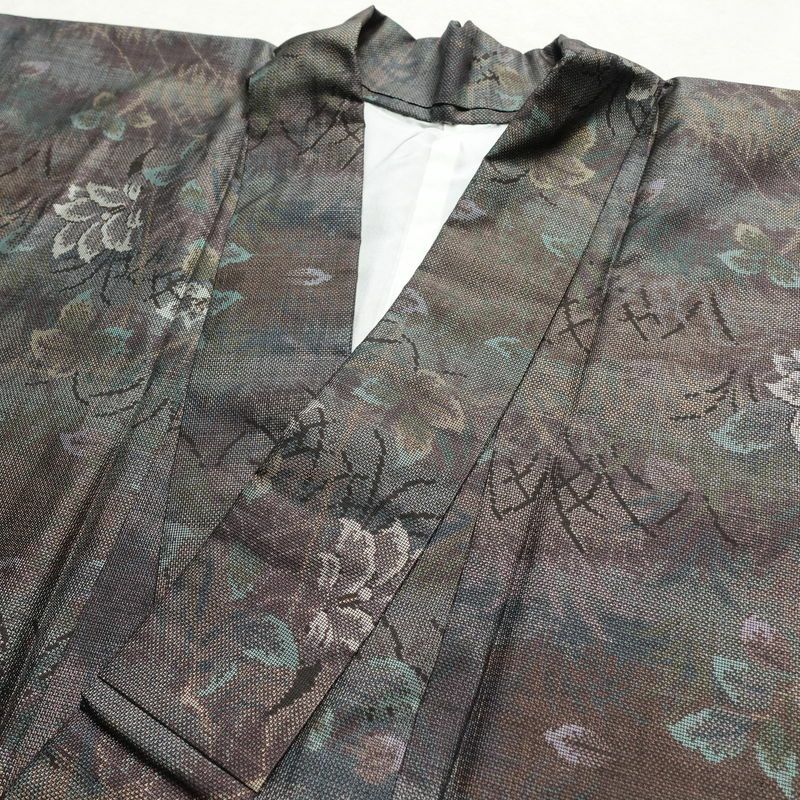 大島紬 証紙なし 正絹 木の葉・植物柄 袷仕立て 身丈155cm 裄丈64cm 着物 多色使い_画像16