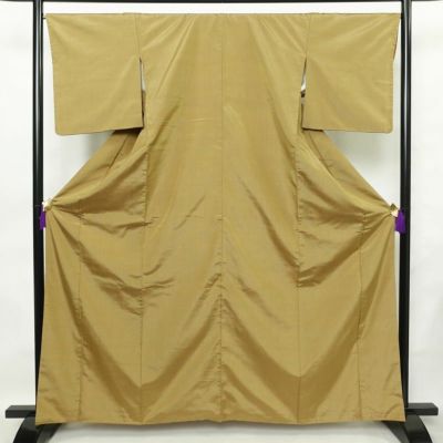 紬 正絹 無地 袷仕立て 身丈164.5cm 裄丈67cm 着物 黄・黄土色