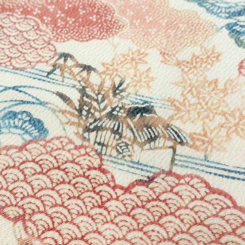 小紋 縮緬 正絹 古典柄 袷仕立て 身丈154cm 裄丈66.5cm 着物 クリーム_画像7