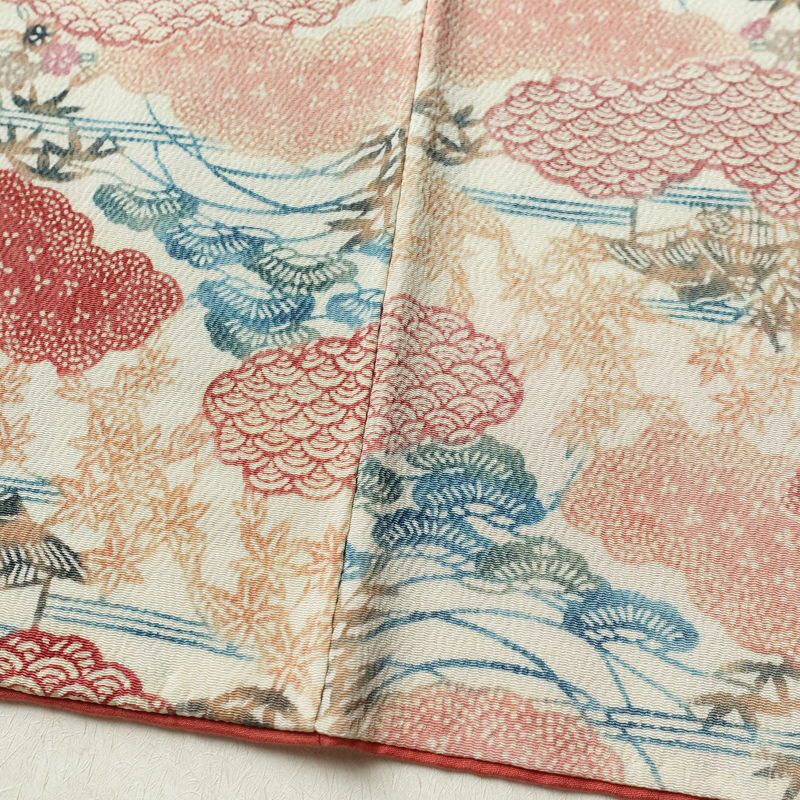小紋 縮緬 正絹 古典柄 袷仕立て 身丈154cm 裄丈66.5cm 着物 クリーム_画像10