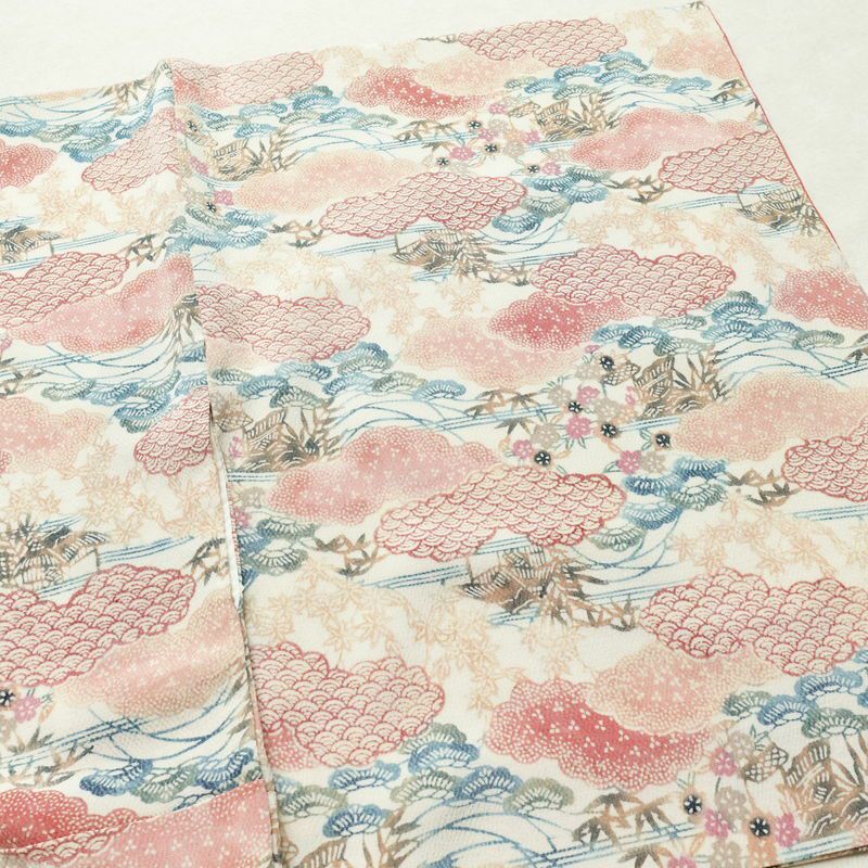 小紋 縮緬 正絹 古典柄 袷仕立て 身丈154cm 裄丈66.5cm 着物 クリーム_画像12