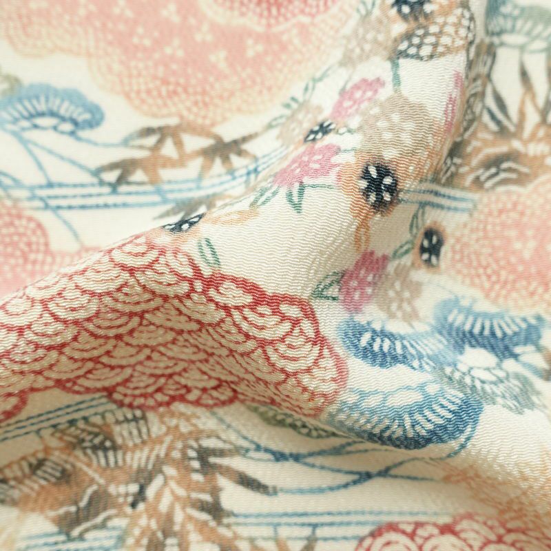 小紋 縮緬 正絹 古典柄 袷仕立て 身丈154cm 裄丈66.5cm 着物 クリーム_画像21