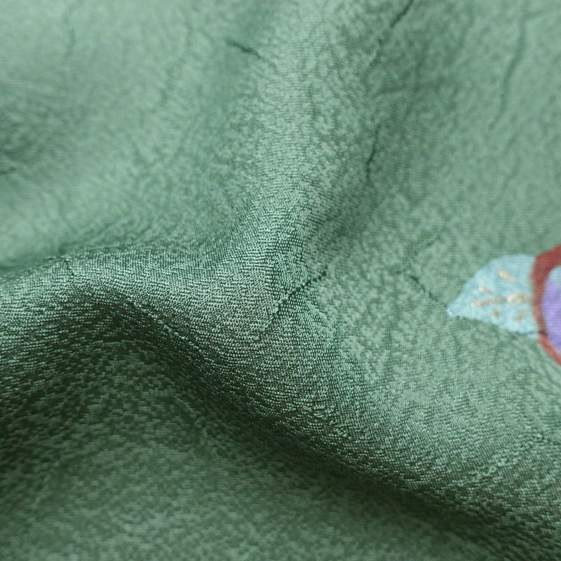 小紋 正絹 花柄 袷仕立て 身丈157cm 裄丈67cm 箔 着物 緑・うぐいす色_画像21