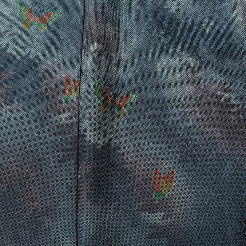 小紋 丹後ちりめん 正絹 蝶・昆虫柄 袷仕立て 身丈156cm 裄丈66cm 着物 青・紺_画像6