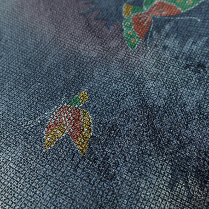 小紋 丹後ちりめん 正絹 蝶・昆虫柄 袷仕立て 身丈156cm 裄丈66cm 着物 青・紺_画像8