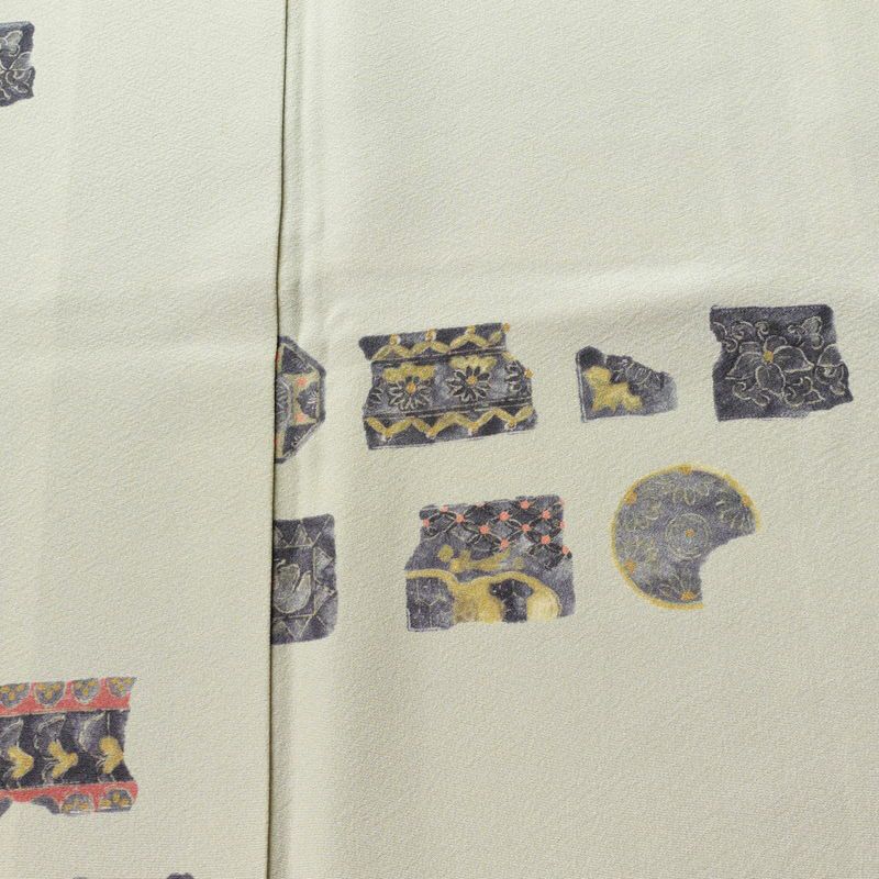 小紋 縮緬 正絹 幾何学柄・抽象柄 袷仕立て 身丈165cm 裄丈66cm 着物 グレー_画像6