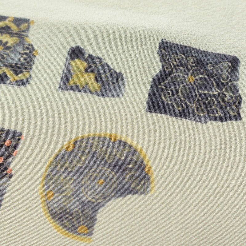 小紋 縮緬 正絹 幾何学柄・抽象柄 袷仕立て 身丈165cm 裄丈66cm 着物 グレー_画像7