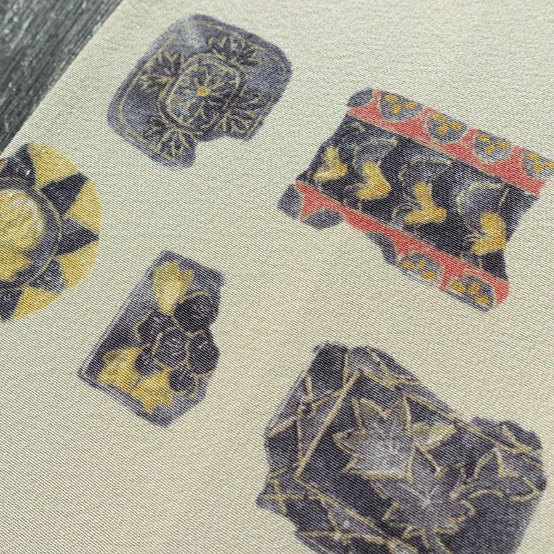 小紋 縮緬 正絹 幾何学柄・抽象柄 袷仕立て 身丈165cm 裄丈66cm 着物 グレー_画像9