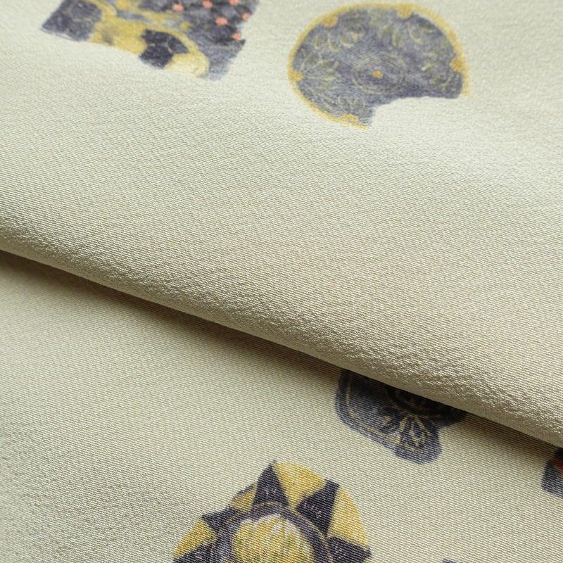 小紋 縮緬 正絹 幾何学柄・抽象柄 袷仕立て 身丈165cm 裄丈66cm 着物 グレー_画像20