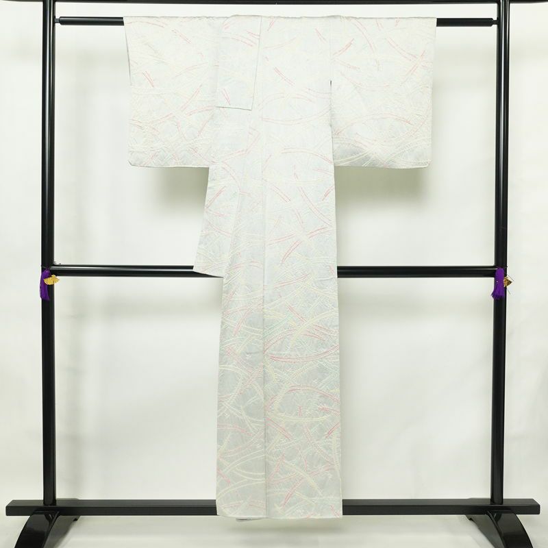 小紋 絞り 正絹 幾何学柄・抽象柄 袷仕立て 身丈153cm 裄丈63.5cm 着物 青・紺_画像2