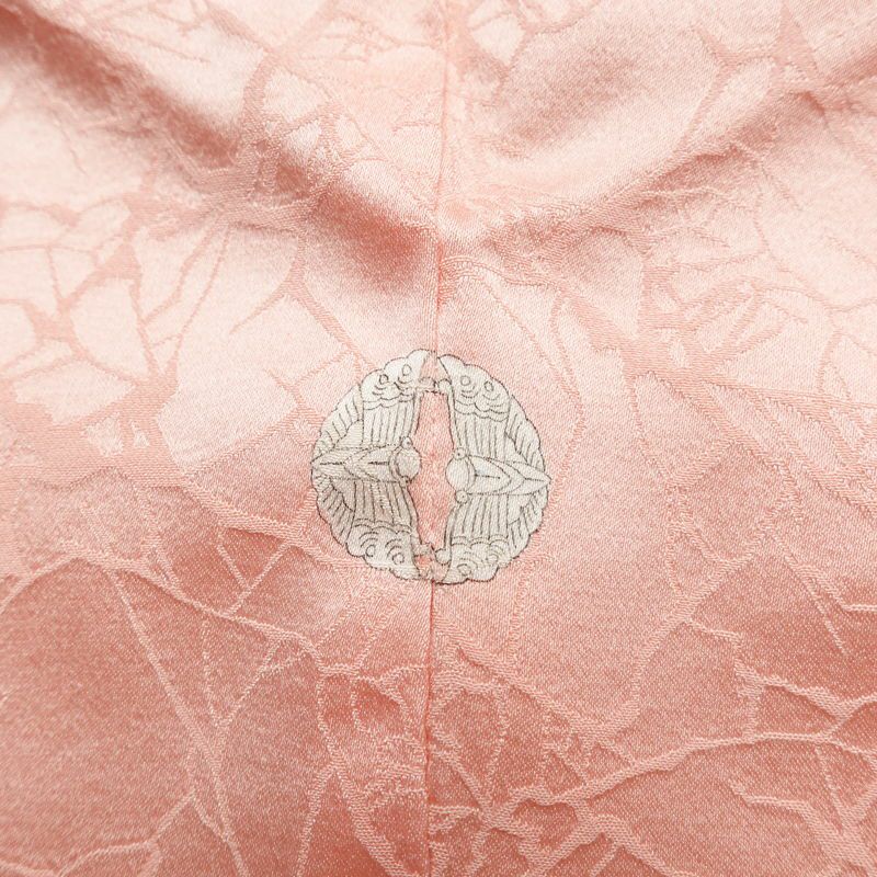 色無地 良品 綸子 一つ紋付き 正絹 幾何学柄・抽象柄 袷仕立て 身丈159.5cm 裄丈63cm 共八掛 フォーマル 着物 ピンク_画像12