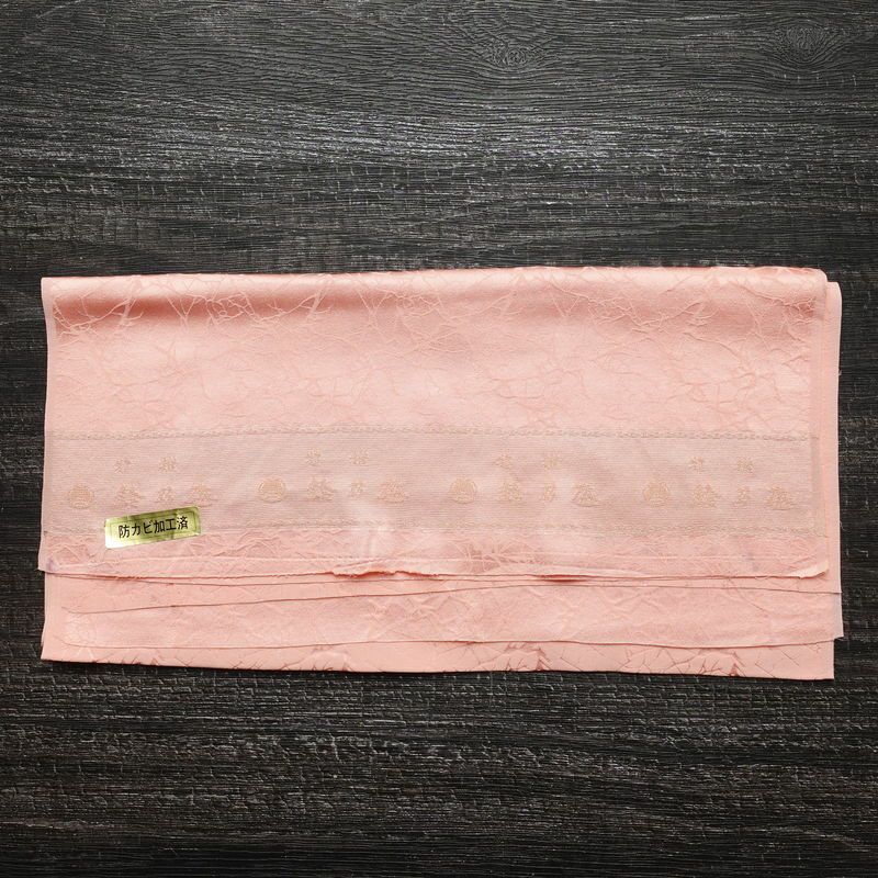 色無地 良品 綸子 一つ紋付き 正絹 幾何学柄・抽象柄 袷仕立て 身丈159.5cm 裄丈63cm 共八掛 フォーマル 着物 ピンク_画像20