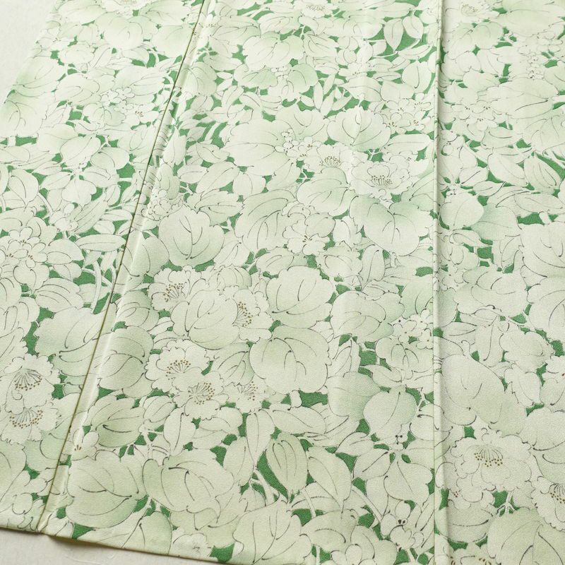 単衣 小紋 良品 正絹 花柄 単衣仕立て 身丈145.5cm 裄丈63cm 着物 緑・うぐいす色_画像4