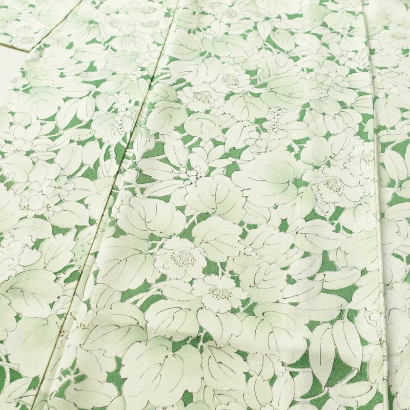 単衣 小紋 良品 正絹 花柄 単衣仕立て 身丈145.5cm 裄丈63cm 着物 緑・うぐいす色_画像5