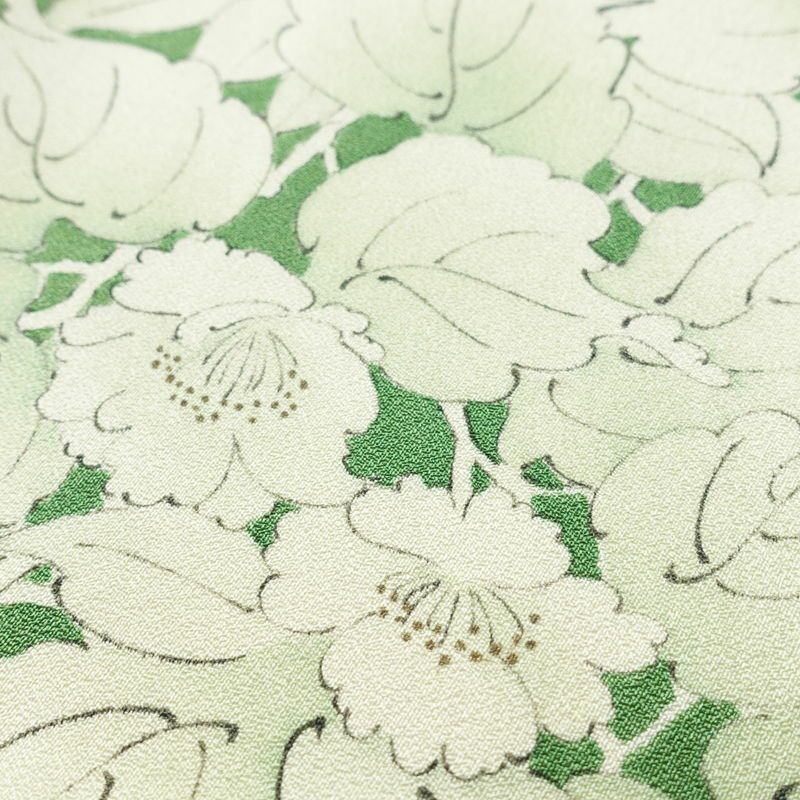 単衣 小紋 良品 正絹 花柄 単衣仕立て 身丈145.5cm 裄丈63cm 着物 緑・うぐいす色_画像7