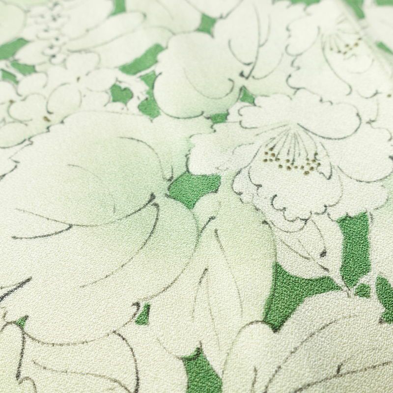 単衣 小紋 良品 正絹 花柄 単衣仕立て 身丈145.5cm 裄丈63cm 着物 緑・うぐいす色_画像8