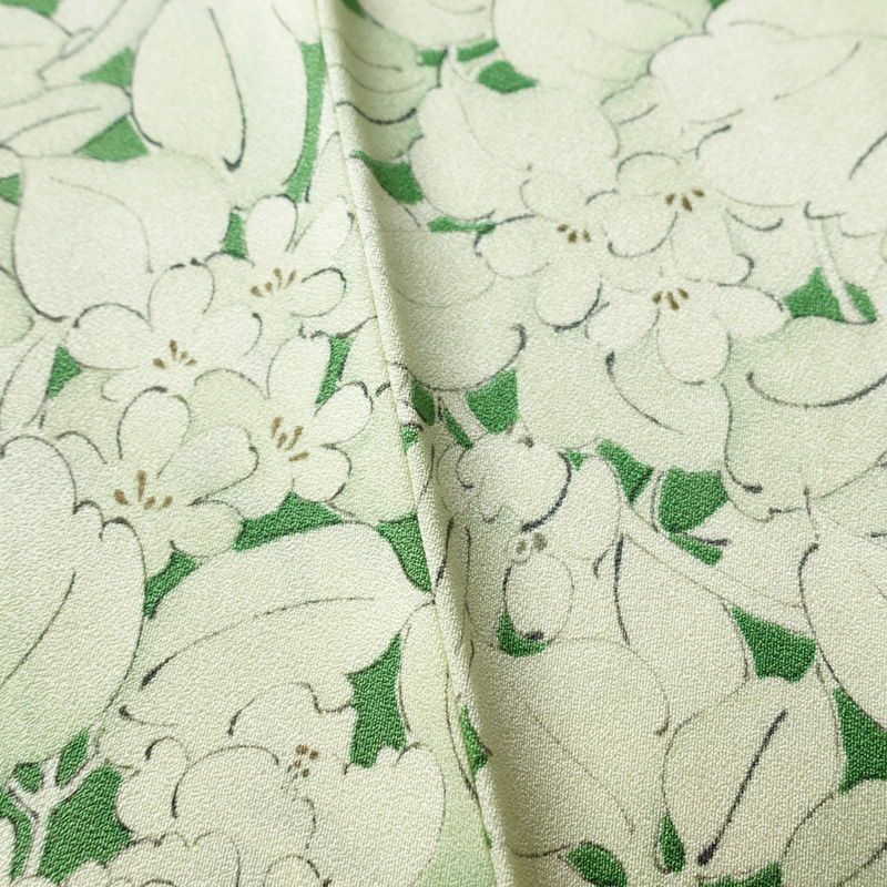 単衣 小紋 良品 正絹 花柄 単衣仕立て 身丈145.5cm 裄丈63cm 着物 緑・うぐいす色_画像10