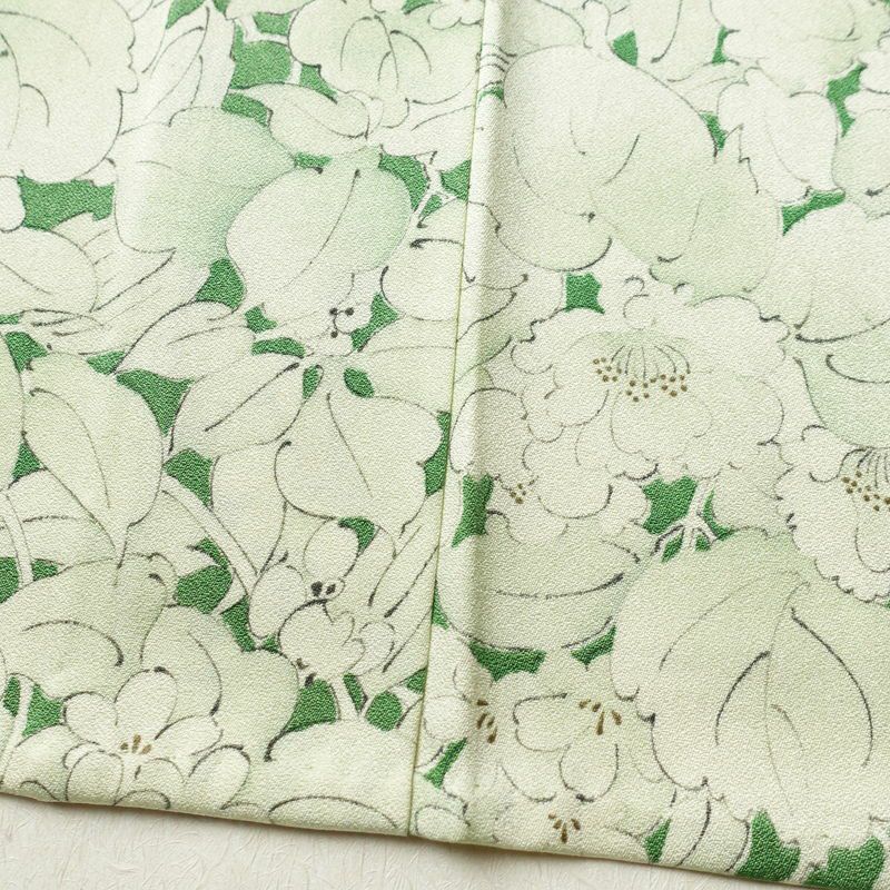 単衣 小紋 良品 正絹 花柄 単衣仕立て 身丈145.5cm 裄丈63cm 着物 緑・うぐいす色_画像11