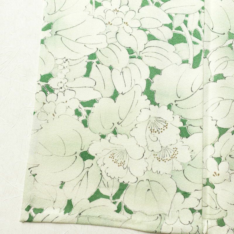 単衣 小紋 良品 正絹 花柄 単衣仕立て 身丈145.5cm 裄丈63cm 着物 緑・うぐいす色_画像12