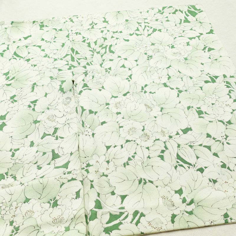 単衣 小紋 良品 正絹 花柄 単衣仕立て 身丈145.5cm 裄丈63cm 着物 緑・うぐいす色_画像13