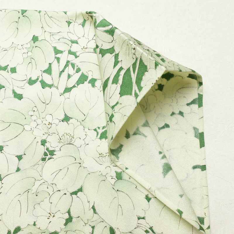 単衣 小紋 良品 正絹 花柄 単衣仕立て 身丈145.5cm 裄丈63cm 着物 緑・うぐいす色_画像14