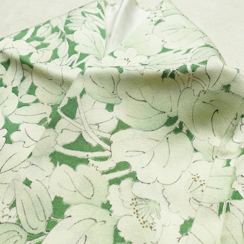単衣 小紋 良品 正絹 花柄 単衣仕立て 身丈145.5cm 裄丈63cm 着物 緑・うぐいす色_画像17