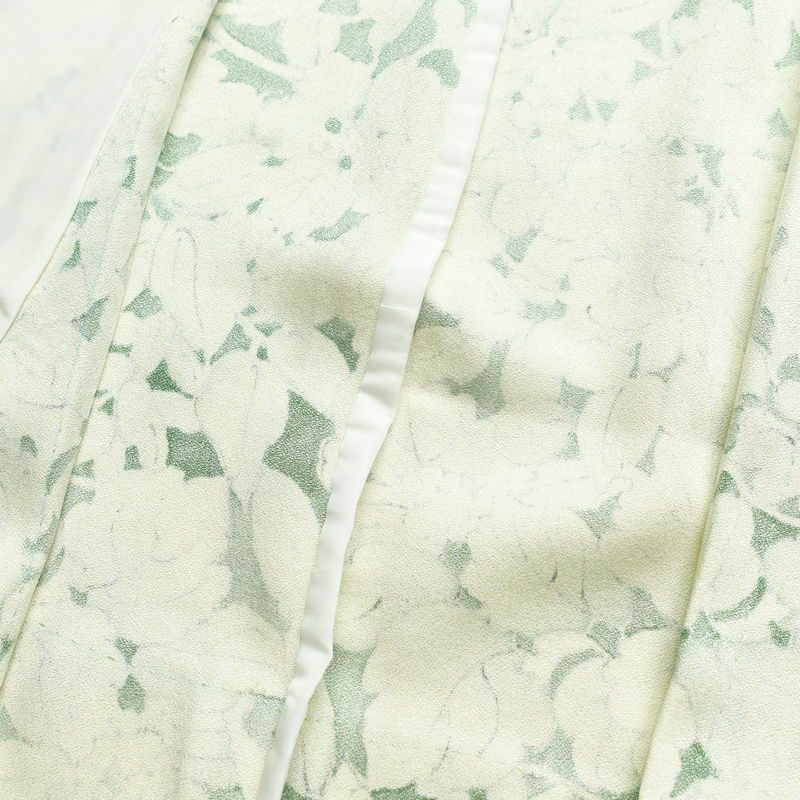 単衣 小紋 良品 正絹 花柄 単衣仕立て 身丈145.5cm 裄丈63cm 着物 緑・うぐいす色_画像18