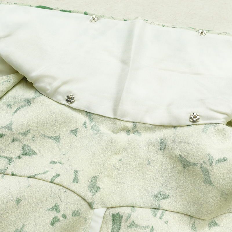 単衣 小紋 良品 正絹 花柄 単衣仕立て 身丈145.5cm 裄丈63cm 着物 緑・うぐいす色_画像19