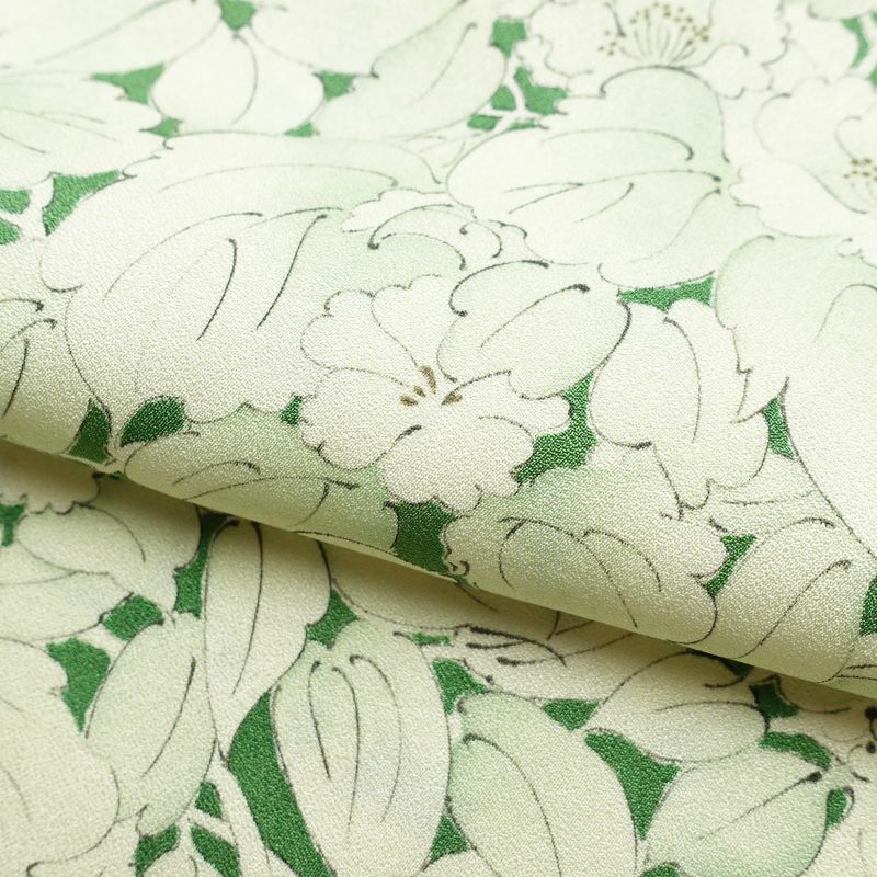 単衣 小紋 良品 正絹 花柄 単衣仕立て 身丈145.5cm 裄丈63cm 着物 緑・うぐいす色_画像20