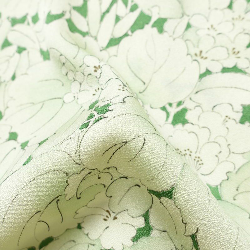 単衣 小紋 良品 正絹 花柄 単衣仕立て 身丈145.5cm 裄丈63cm 着物 緑・うぐいす色_画像21