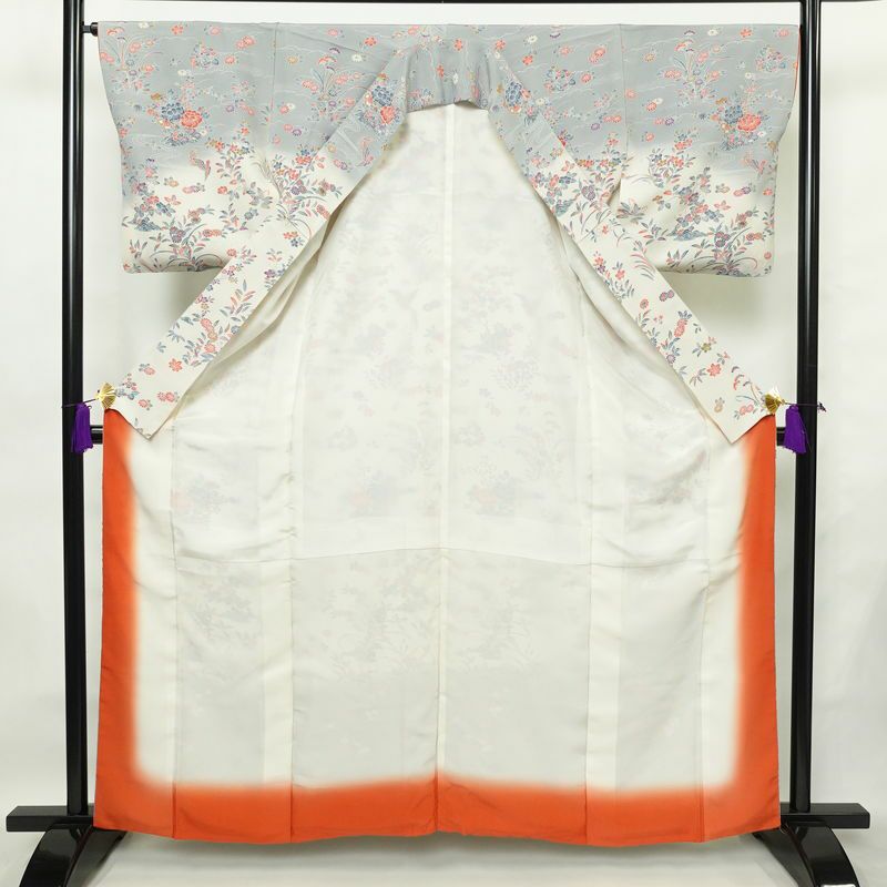 訪問着 縮緬 正絹 花柄 袷仕立て 身丈161cm 裄丈66.5cm フォーマル 着物 多色使い_画像3