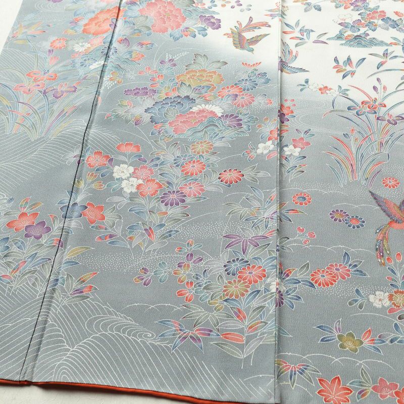 訪問着 縮緬 正絹 花柄 袷仕立て 身丈161cm 裄丈66.5cm フォーマル 着物 多色使い_画像4
