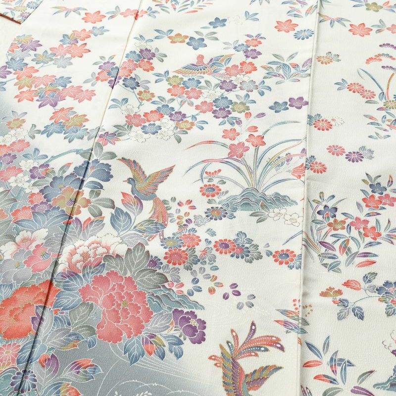 訪問着 縮緬 正絹 花柄 袷仕立て 身丈161cm 裄丈66.5cm フォーマル 着物 多色使い_画像5