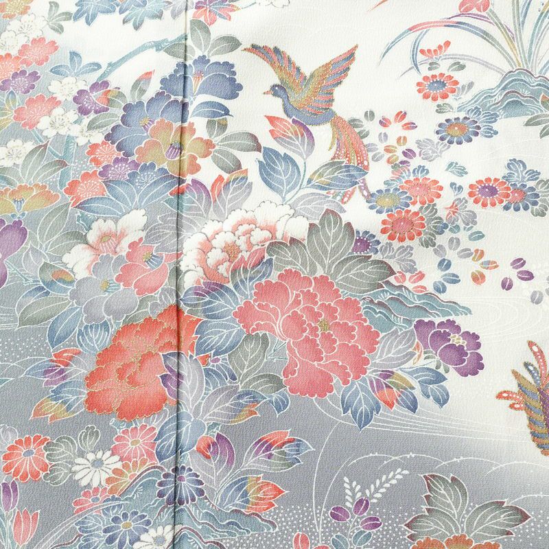 訪問着 縮緬 正絹 花柄 袷仕立て 身丈161cm 裄丈66.5cm フォーマル 着物 多色使い_画像6