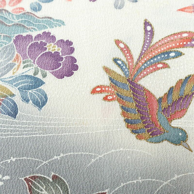 訪問着 縮緬 正絹 花柄 袷仕立て 身丈161cm 裄丈66.5cm フォーマル 着物 多色使い_画像9