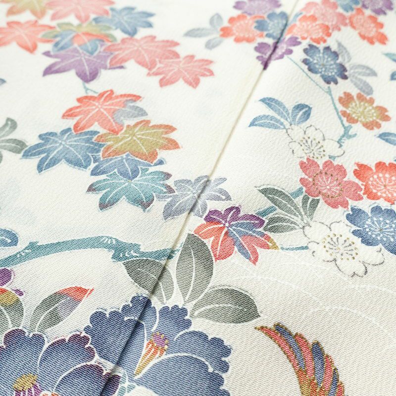 訪問着 縮緬 正絹 花柄 袷仕立て 身丈161cm 裄丈66.5cm フォーマル 着物 多色使い_画像10