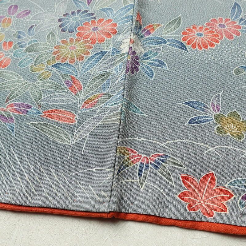 訪問着 縮緬 正絹 花柄 袷仕立て 身丈161cm 裄丈66.5cm フォーマル 着物 多色使い_画像12