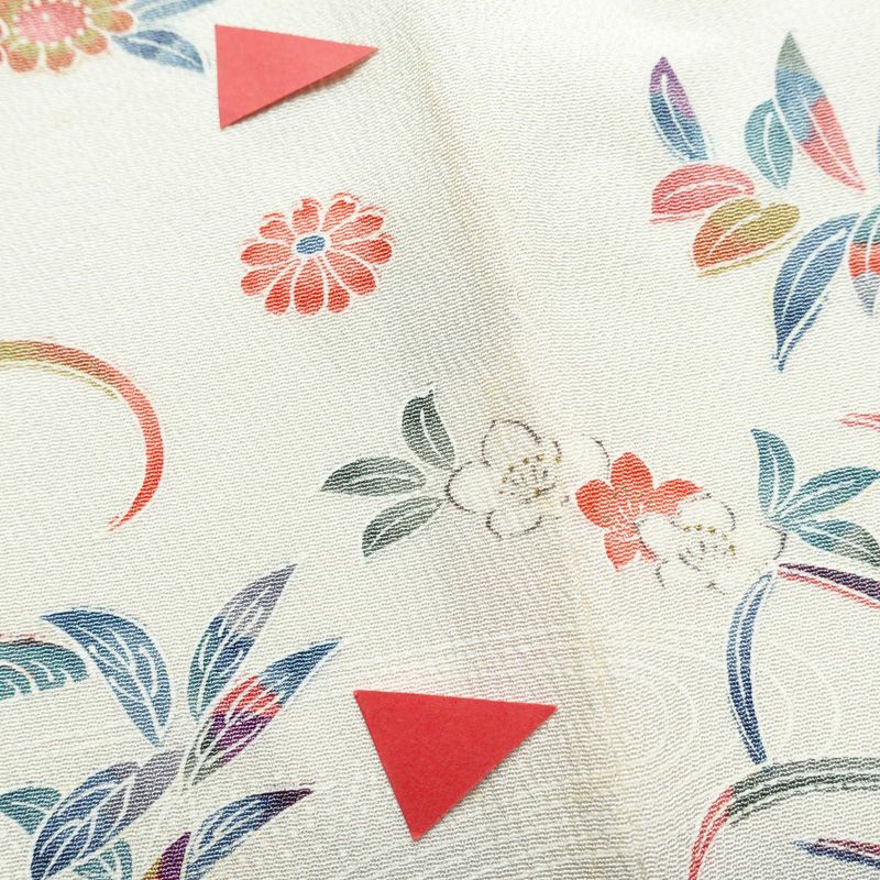 訪問着 縮緬 正絹 花柄 袷仕立て 身丈161cm 裄丈66.5cm フォーマル 着物 多色使い_画像14