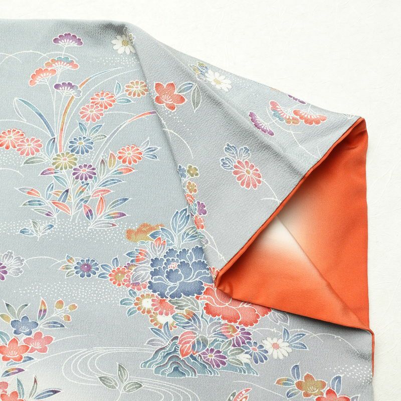 訪問着 縮緬 正絹 花柄 袷仕立て 身丈161cm 裄丈66.5cm フォーマル 着物 多色使い_画像16