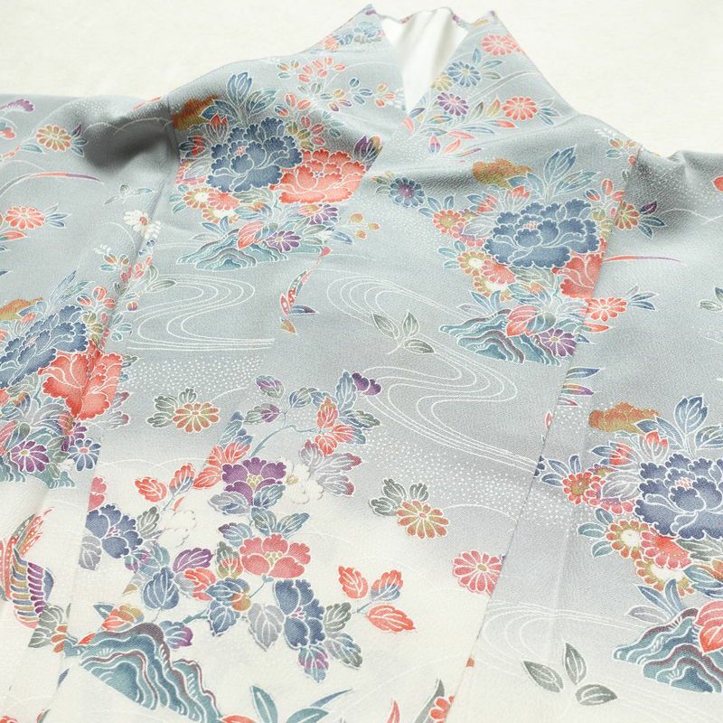 訪問着 縮緬 正絹 花柄 袷仕立て 身丈161cm 裄丈66.5cm フォーマル 着物 多色使い_画像18